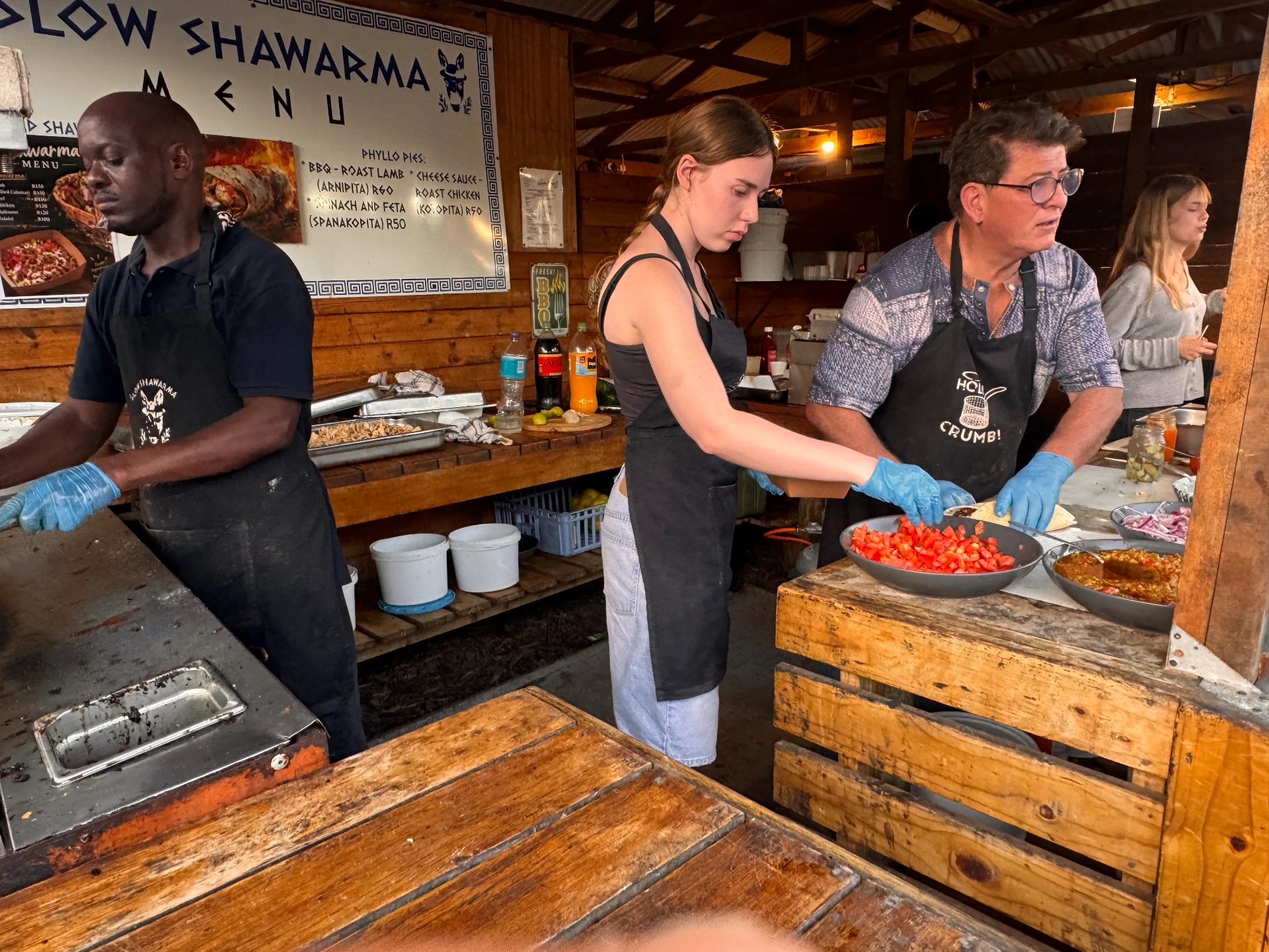 The Hestia team preparing food at the Slow Shawarma market stall